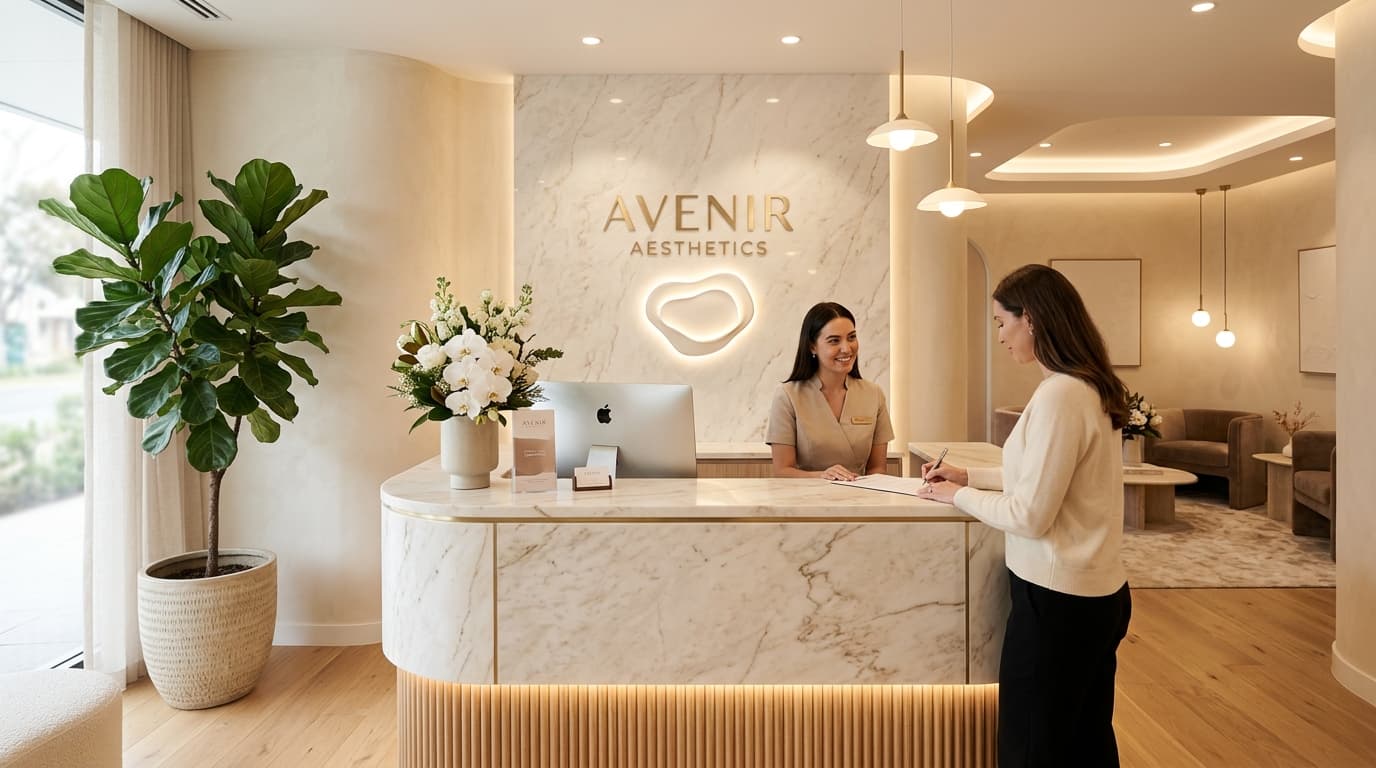Recepción elegante de clínica estética