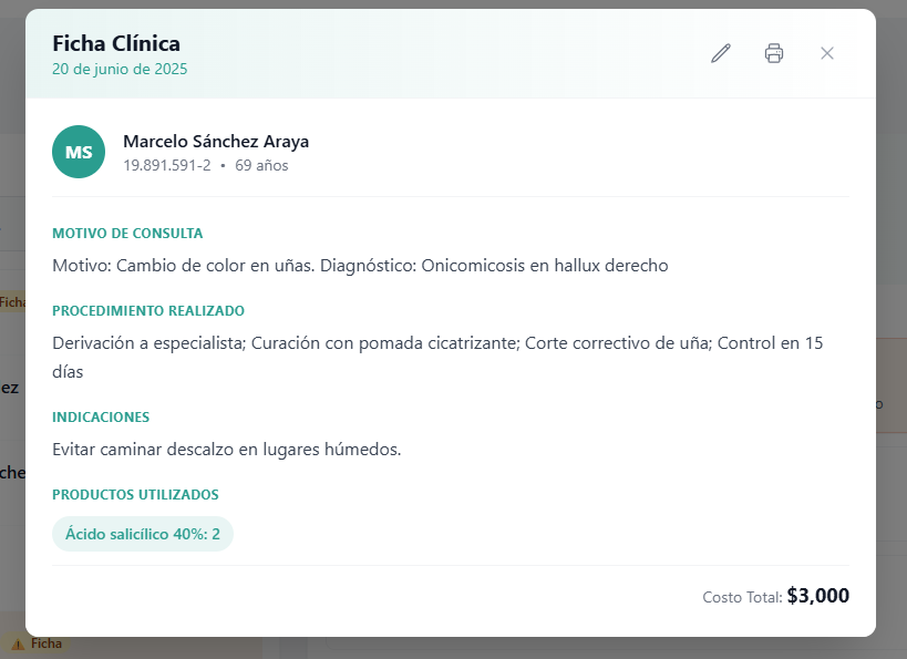 Vista general de fichas clínicas